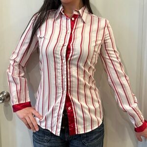 D&G Red and White Striped Long Sleeve Button Down Blouse